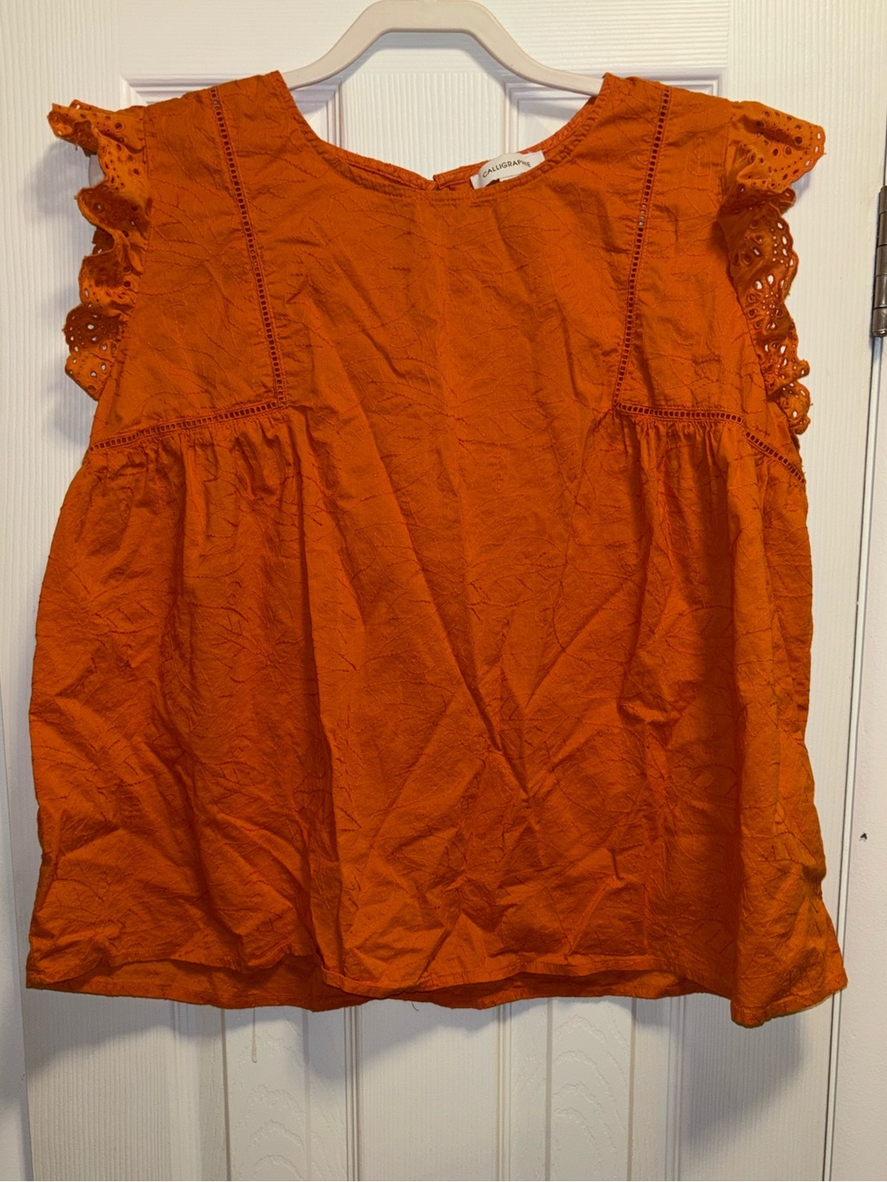 Calligraphie Blouse in Vibrant Orange and Ruffle Sleeves